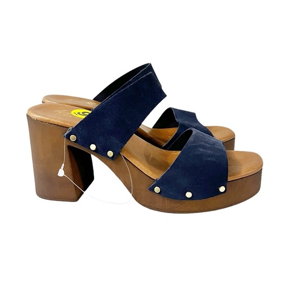 Sandals Chunk Heel Navy Suede Avellini Made in  Italy NWOT - Picture 5 of 10